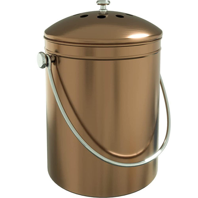 Utopia Kitchen Compost Bin for Kitchen Countertop - 1.3 Gallon Compost Bucket for Kitchen with Lid - Includes 1 Spare Charcoal Filter (Bronze)