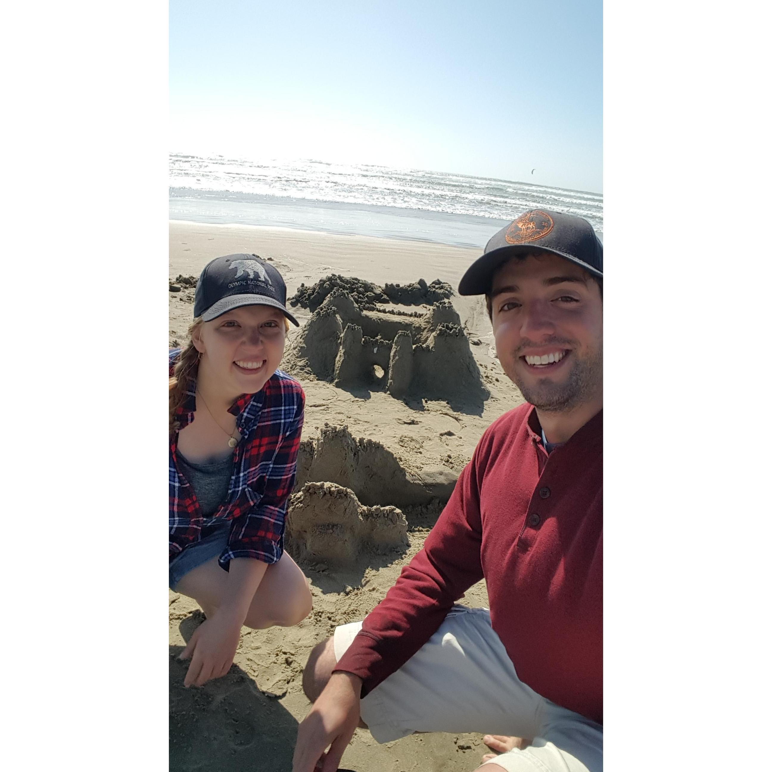 A wonderful day at the beach, building sandcastles