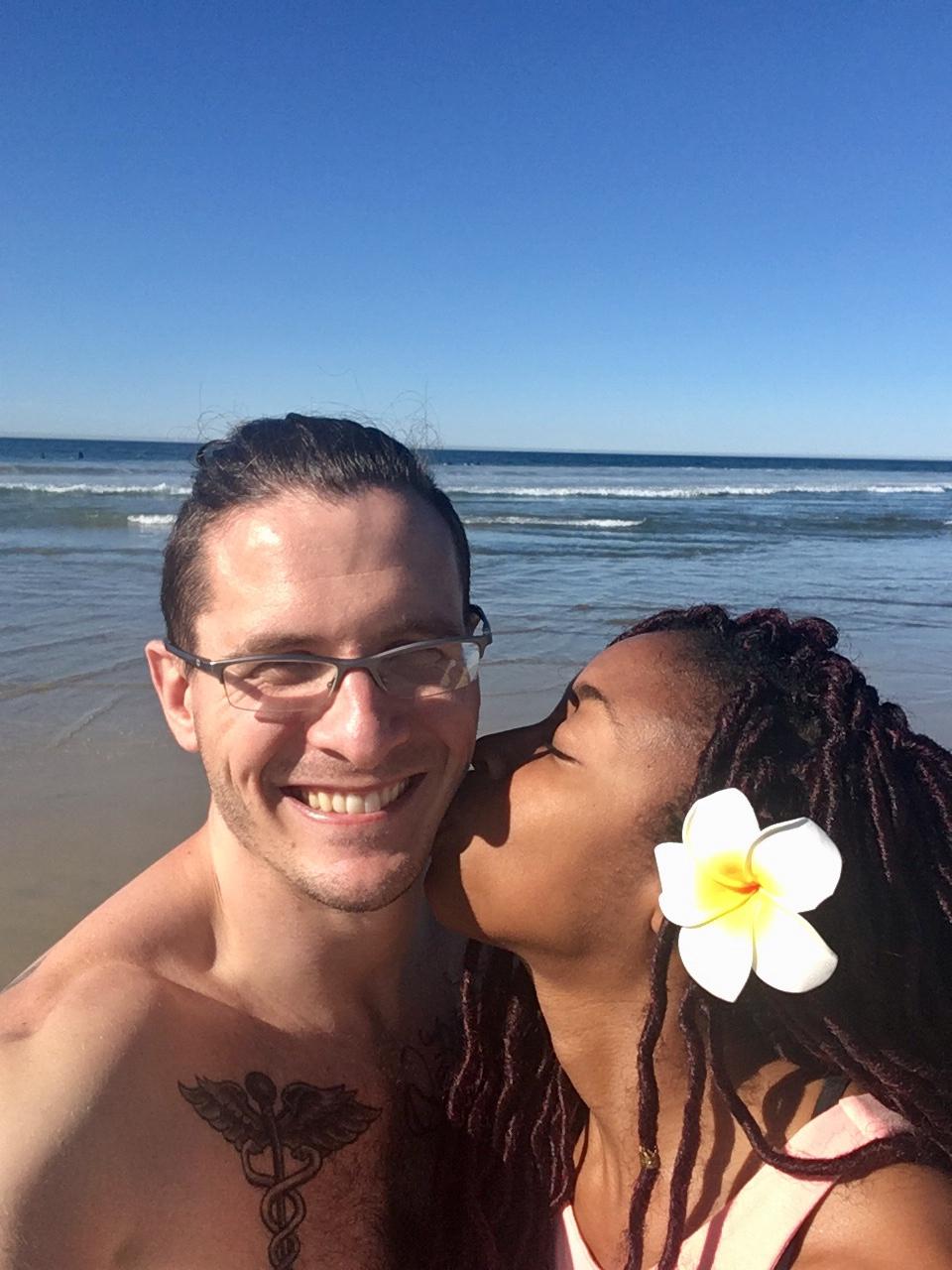 One of of earliest photos together. Mission Beach, San Diego, 2017