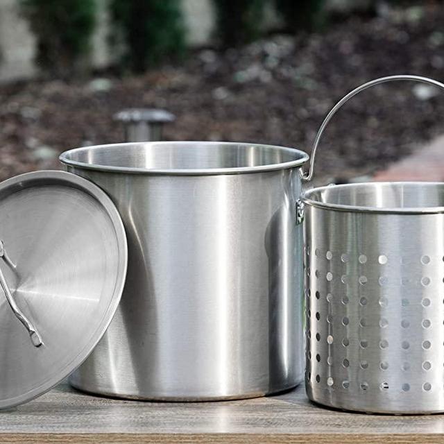 Barton 32 QT Stock Pot Strainer Basket with Lid/Cover Boiling Seafood Deep Frying Stainless Steel Food-Grade-304 (32 Quart)