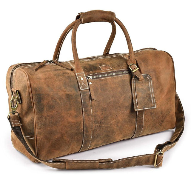 Leather Village Leather Duffel Bags for Men & Women-Stylish Travel Weekender Carry-On Sports Gym Overnight Luggage Bag - 20 Inch - Vintage Brown