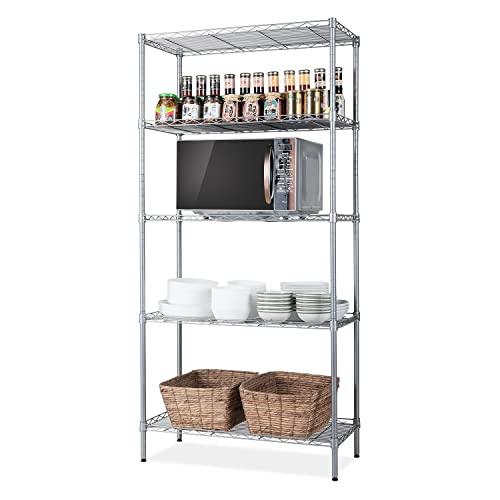 SINGAYE 5 Tier Storage Rack Wire Shelving Unit Storage Shelves Metal for Pantry Closet Kitchen Laundry 660Lbs Capacity 23.6" L x 14" W x 59.1" H Silver