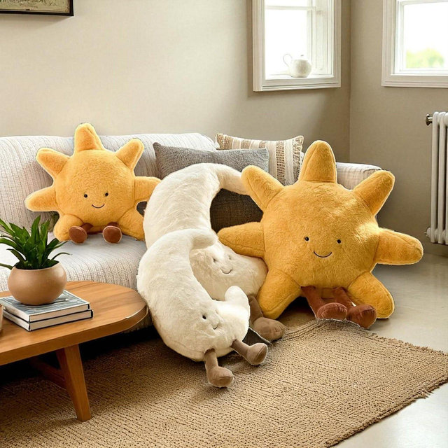 Moon & Sun Plush Pillow – Celestial Throw Cushion for Kids Room or Nursery | Soft Sun and Moon Decor | Cute Gift for Baby or Children