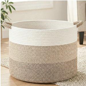 Artfeel 70L Large Cotton Rope Basket, Decorative Woven Blanket Storage for Living Room, Boho Toy Storage & Toy Box for Kids, Versatile Laundry Basket & Nursery Hamper for Blankets(BrownYellow)
