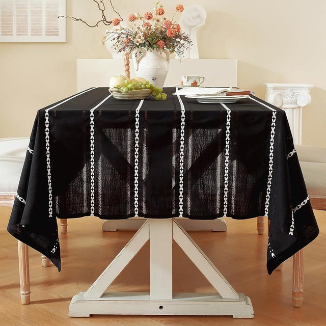 Chassic 60 x 84 inches Farmhouse Style Linen tablecloths, Wrinkle Resistant Washable Dining Room Table Cloths for Rectangle Tables - Hemstitch Black