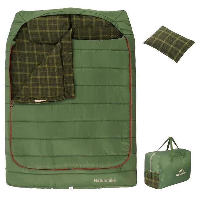 Naturehike Double Sleeping Bag with Pillows for Couples & Family, Queen Size Two Layers Covered Flannel Sleeping Bag for All Seasons Camping Hiking Backpacking