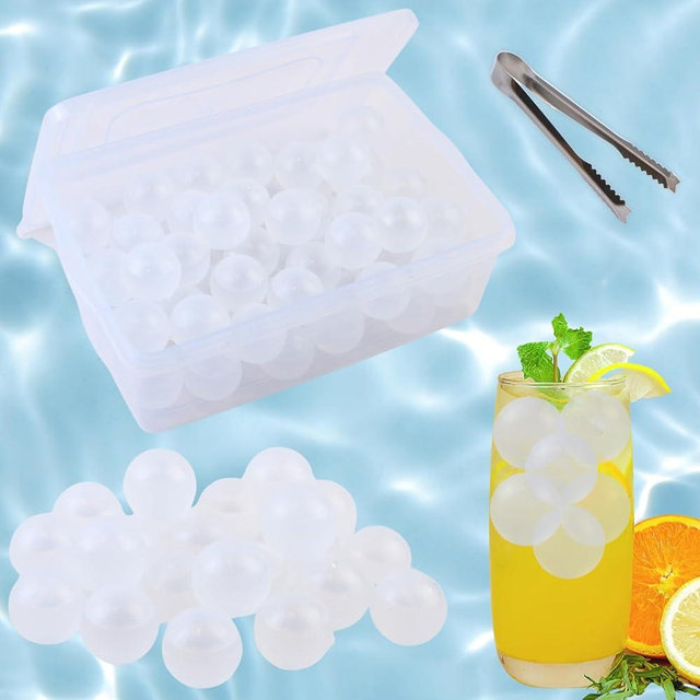 60 Pack Reusable Ice Cubes, Plastic Ice Cubes Round for Drinks, Reusable Ice Ball Globe Shape BPA Free, Freezable Ice Balls for Coolers, Whiskey, Vodka, Coffee, Cocktails, Beer or Wine