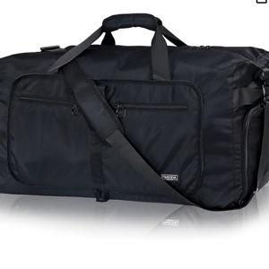 Fmeida 65L Duffle Bag with Shoes Compartment, Foldable Travel Duffel Bags for Men Women, Large Packable Travel Bag Water Repellent & Tear Resistant (Black)