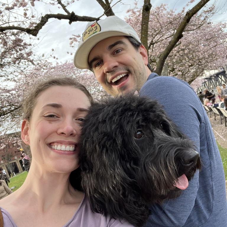 Enjoying the beautiful cherry blossoms in Portland.