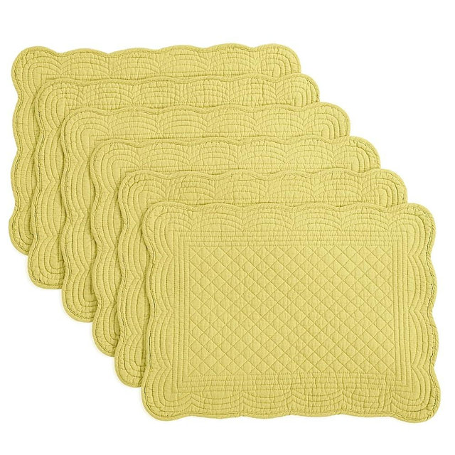 HOMBYS Quilted Placemats Set of 6 Washable-13x18 inches Rectangular Placemats for Kitchen Table-100% Cotton Fabric Rectangular Table Mats-Cotton (18"x13", Yellow)