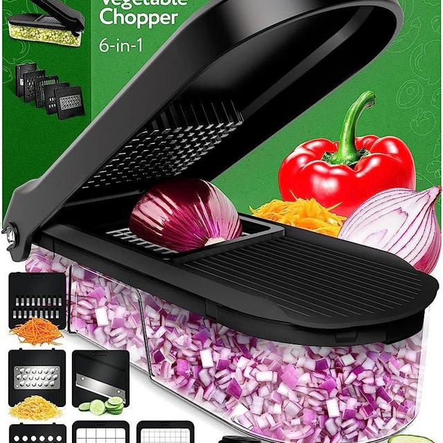 Fullstar Compact Vegetable Chopper - Vegetable Cutter, Food Chopper, Veggie Chopper, Onion Chopper, Vegetable Chopper With Container, Vegetable Slicer, Vegetable Cutter, Mandoline Slicer (Black)