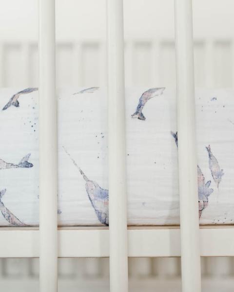 Cotton Muslin Crib Sheet: Little Unicorn (Narwhal)