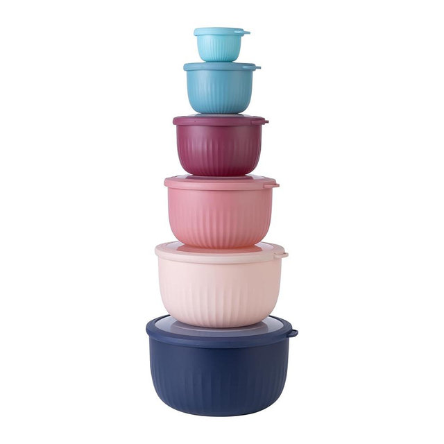 COOK WITH COLOR Prep Bowls with Lids- Deep Mixing Bowls Nesting Plastic Small Mixing Bowl Set with Lids (Navy)