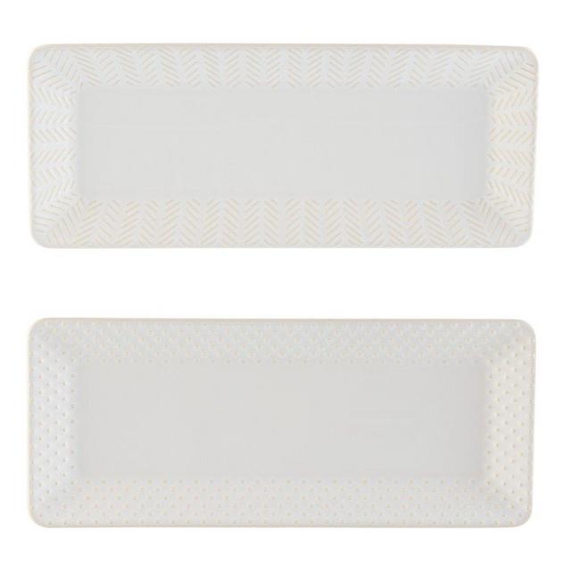 Better Homes & Gardens Modern Farmhouse Rectanglular Appetizer Tray, Dot & Geometric Patterns, 2 Pack