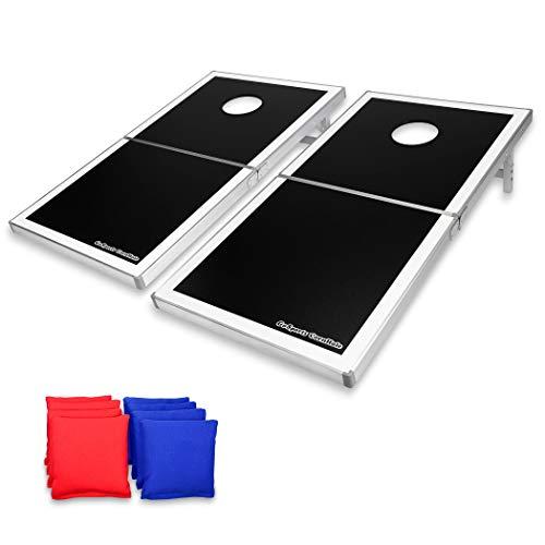GoSports Cornhole PRO Regulation Size Bean Bag Toss Game Set - Foldable (American Flag, LED, Black, Red & Blue Designs)