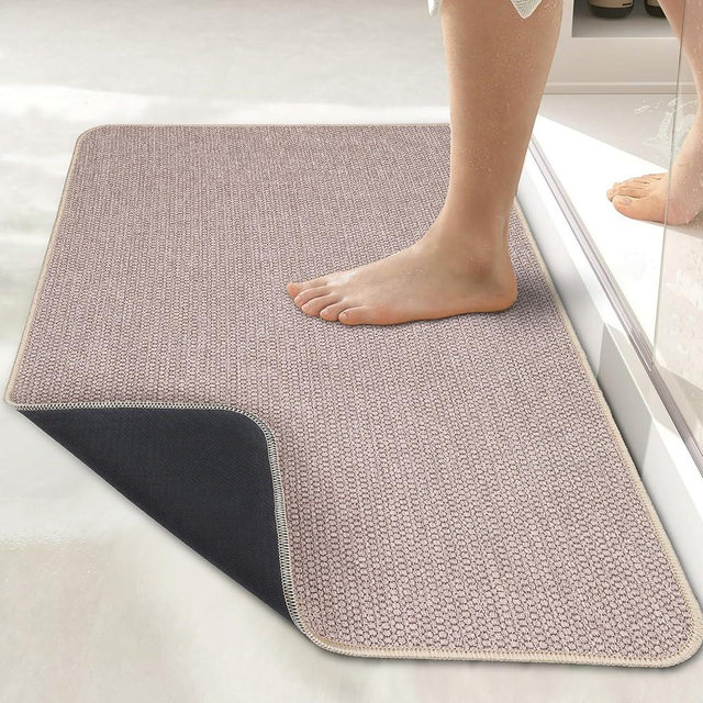 Bosap,Bath Mat,Ultra Thin Bath Rugs,Rubber Bath Mats for Bathroom Quick Dry,Washable,Fit Under Door,Super Absorbent Bathroom Rugs for Bathroom Floor,Shower,Sink(Beige,17''x27'')
