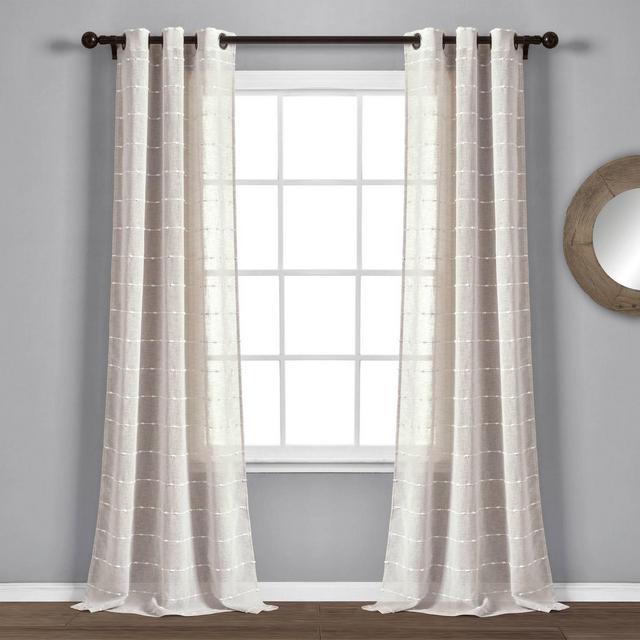 Set of 2 Farmhouse Textured Grommet Sheer Window Curtain Panels Beige - Lush Décor