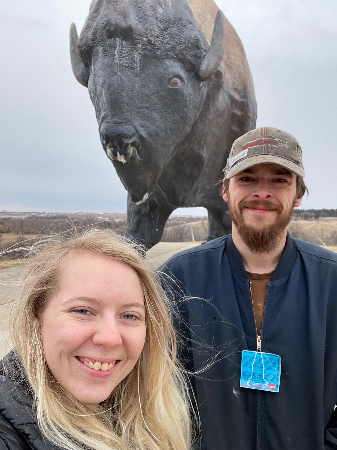 World’s largest buffalo in Jamestown ND. We’re always being goofy with each other