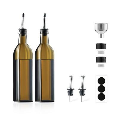 OSTO Set of 2 Glass Oil Dispensers; 17 Oz. Oil and Vinegar Dispensers with Pouring Spouts, Funnel, and More BPA-Free (Olive)