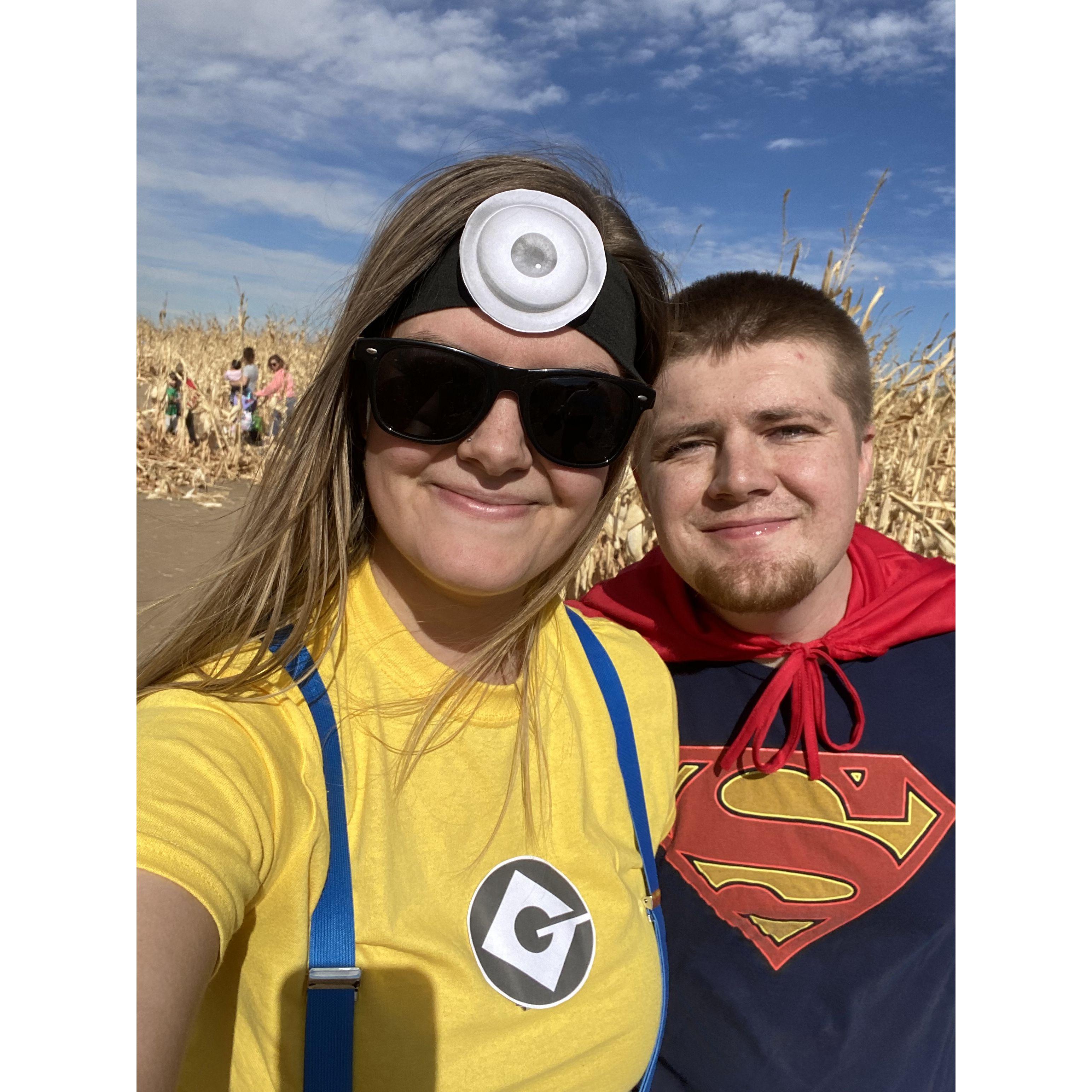 Superman and a minion at Fritzler's Corn Maze