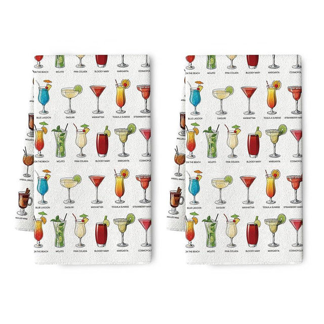 Pintukee Cocktails Kitchen Towels Set of 2, Absorbent Bar Dish Tea Towels for Kitchen Drying Cocktail Lover Gifts Hand Drying Cloth Farmhouse Holiday Home Decor 16"x24"