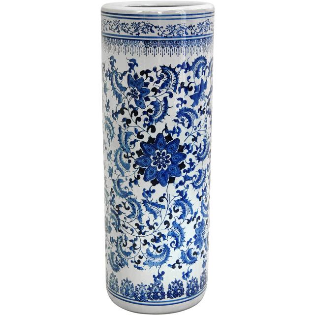 Oriental Furniture 24 In. Porcelain Umbrella Stand, Floral Blue & White