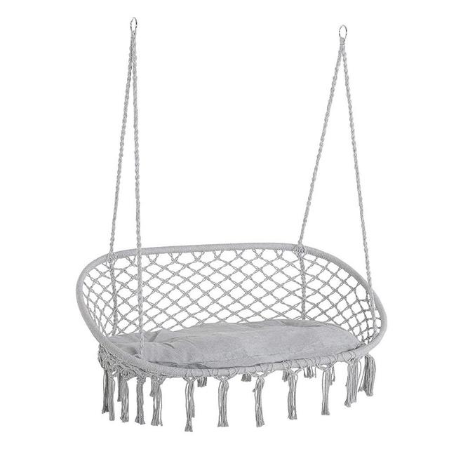 Outsunny 2-Person Hammock Chair Macrame Swing with Soft Cushion, Hanging Cotton Rope Chair for Indoor Outdoor Home Patio Backyard, Grey