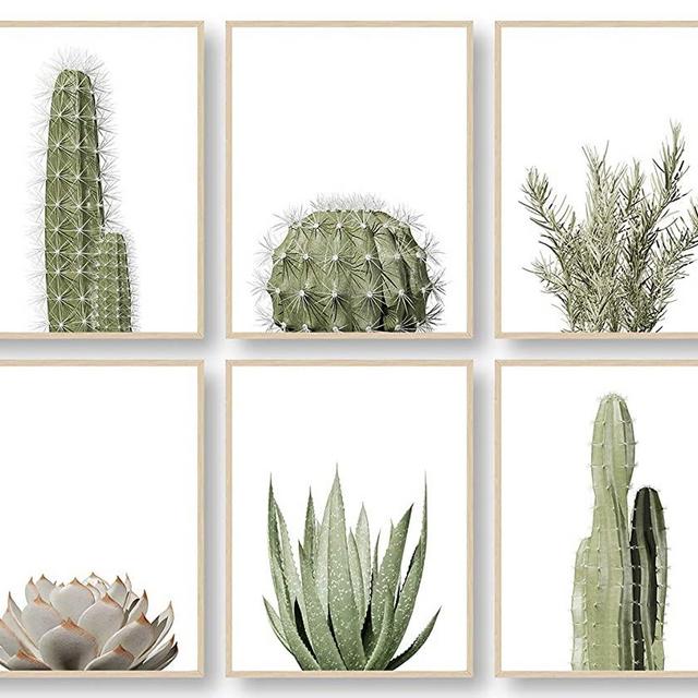 Botanical Plant Wall Art Prints, Cactus Wall Art, Minimalist Wall Art, Boho Wall Decor, Plant Wall Decor, Green Leaves Eucalyptus Pictures Posters, Bathroom Wall Decor, Kitchen Wall Decor (Set of 6, 8X10in, Unframed)