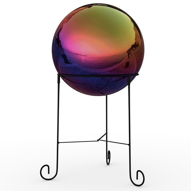 Lulu Decor, Rainbow Stainless Steel Gazing Mirror Ball Size 14 with Stand