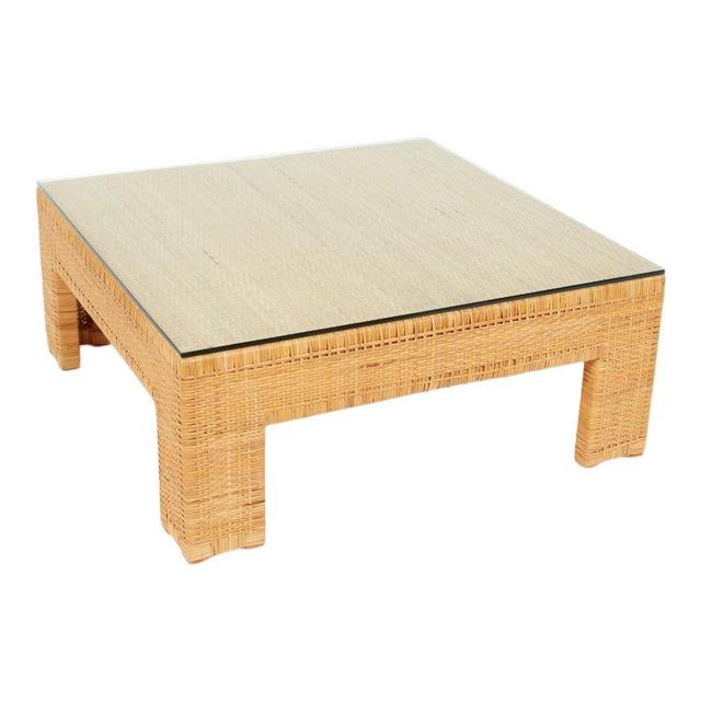 1980s Vintage Parsons Style Wicker Coffee Table