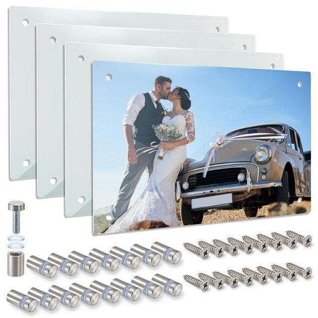 WRINGKIT 4 Pack Sublimation Glass Photo Blanks 7.87x11.8 Inch, Wall Mount Sublimation Photo Frame, 3.3mm Thick Tempered Glass Photo Sign Blank for DIY Printing, Room Home Decor