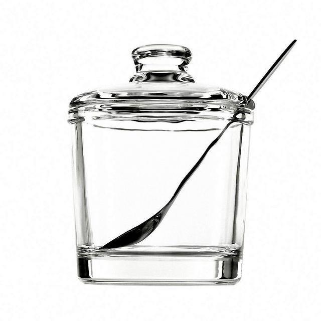Classic Clear Glass Sugar Bowl Salt Spice Pot Pepper Storage Jar Seasoning Pot Container Condiment Box with Lid and Spoon for Home Kitchen