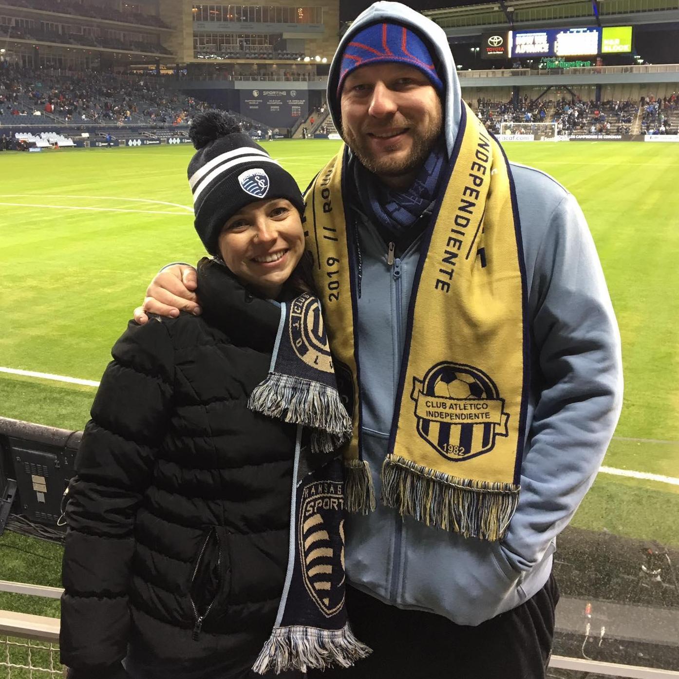 One of the couples' early dates at a Sporting KC soccer game in the brutal cold where Patrick bought Amy a beanie and they kept each other warm.