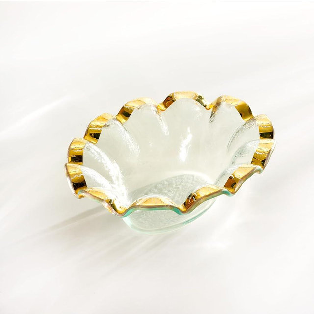 Annieglass Ruffle Dip Bowl with 24K Gold Rim, 8 1/4" 6 1/2"