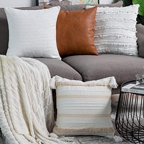 DeChicor Decorative Throw Pillow Covers - Set of 4, 18” x 18”, Modern Design, Square Pillow Cases with Tassels for Boho - Couch Bed Home Decor