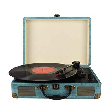 Record Player Vintage 3-Speed Bluetooth Vinyl Turntable with Stereo Speaker, Belt Driven Suitcase Vinyl Record Player