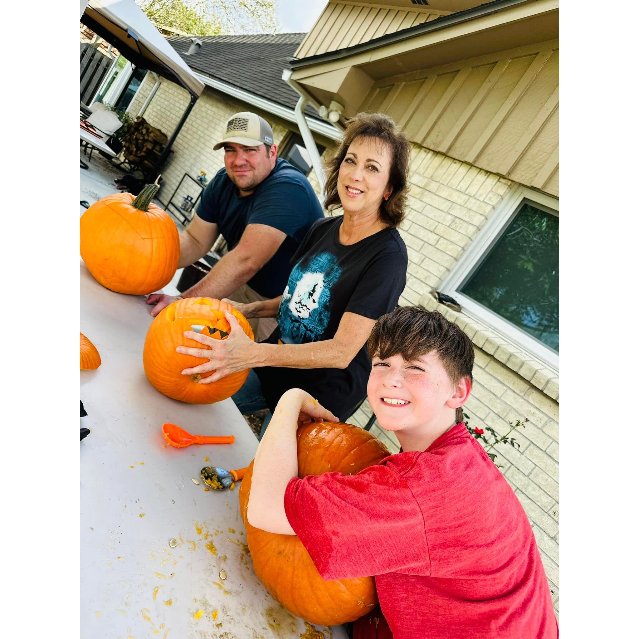 Carving pumpkins has always been a tradition for Corbin and Evan, so sharing this with Aaron every year has been super fun for them.