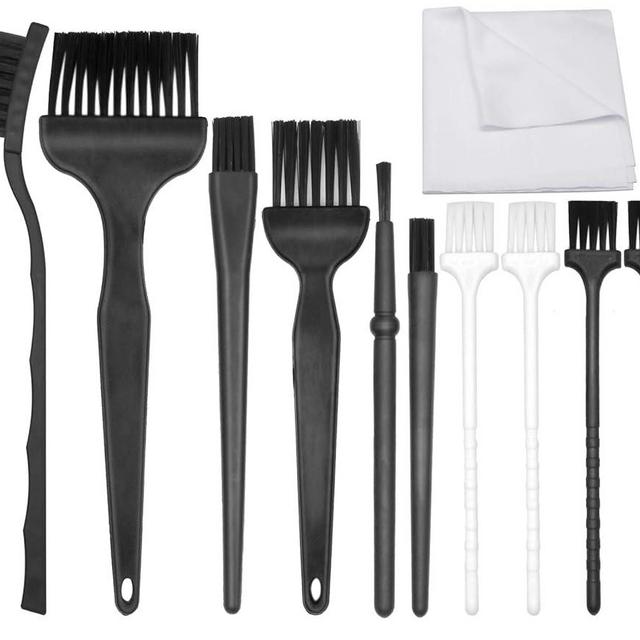 11 in 1 Anti Static Brushes Set with Microfiber Cleaning Cloth, Small Portable Plastic Handle Nylon Cleaning Brush Kit for Computer PC Keyboard Laptop Screen Electronics Camera Lens Phone Car