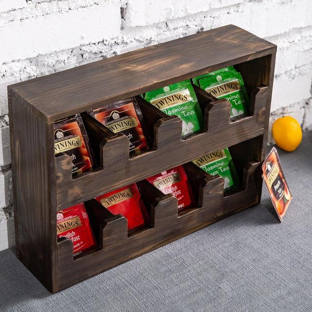 8-Compartment Wood Tea Bag Holder Box