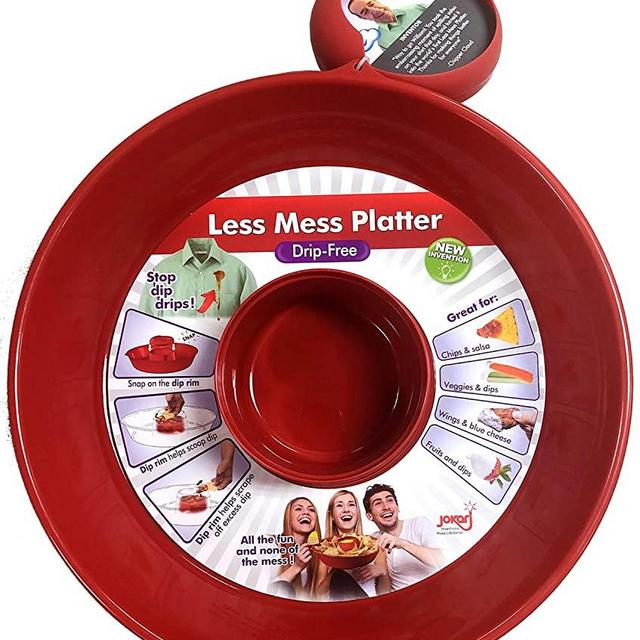 Less Mess Drip Free Chips and Dip 14 Inch Serving Bowl. Rimmed Platter to Scrape Extra Dip, Sauce, Queso, Salsa, Guac or Dressing Off Chips, Fruit, Veggies, Soft or Hard Pretzels, Wings and More
