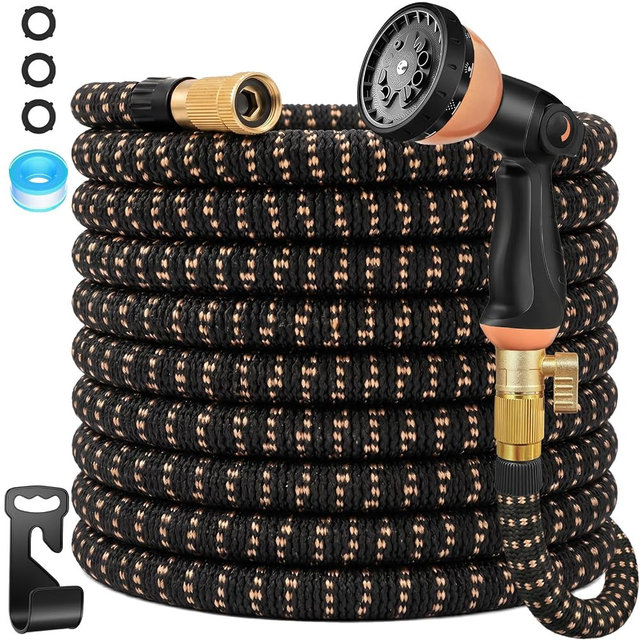 100 ft Expandable Garden Hose - 2026 Latest Leak-Free Water Hose with 10-Pattern Nozzle, 3/4” Solid Brass Fittings, Lightweight No-Kink Flexible, 5 Layer Latex Core 3750D Retractable Expanding Hose