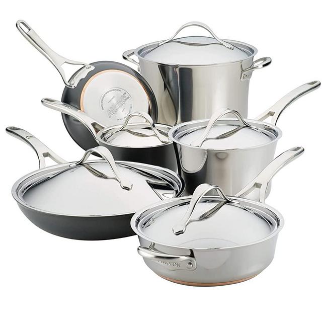 Anolon 11-Piece Steel & Hard Aluminum Cookware Set, Stainless Steel and Hard Anodized