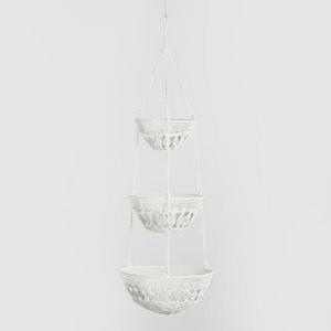 White Wire Macrame 3 Tier Hanging Storage Basket