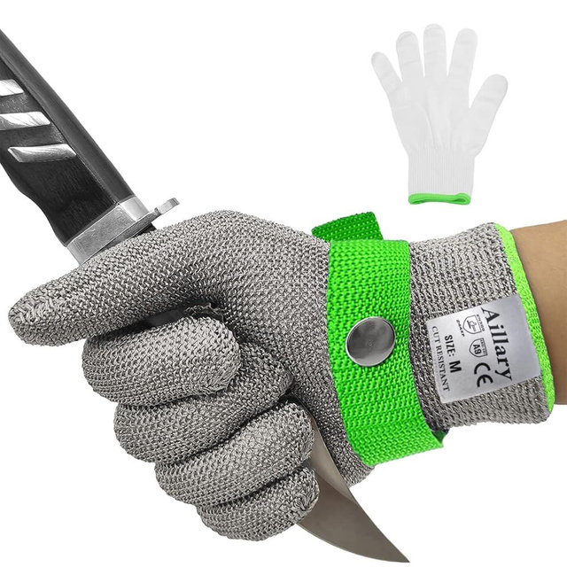 Aillary Level 9 Cut Resistant Kitchen Glove,Food Grade,Machine Washable,Stainless Stell Wire Metal Mesh Safety Work Glove for Mandolin,Meat Cutting,Oyster Shucking,and Wood Working (Large)