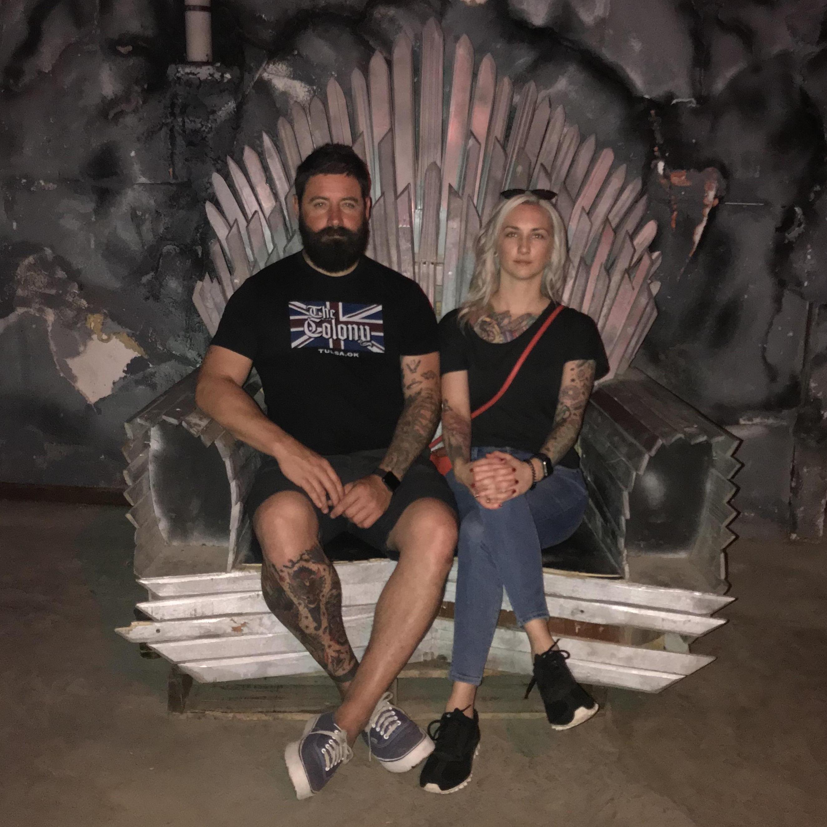 Sitting in the Iron Throne at the Renaissance Faire in Muskogee.