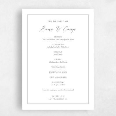 White Standard Wedding Program - Novela