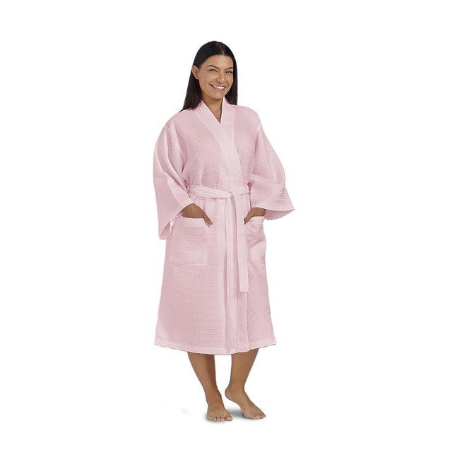 Waffle Robe for Women by BOCA TERRY, Soft Cotton Spa Robes for Summer, Lightweight Knit Waffle Bathrobe, Kimono Bathrobes