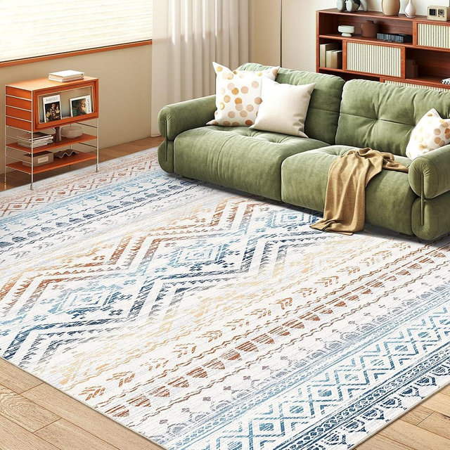 Miukiki 6x9 Area Rug for Living Room Moroccan Washable Rugs Non Slip Indoor Floor Carpet Foldable Large Soft Area Rug for Dining Room Bedroom with Low Pile(Colorful,6'x9')