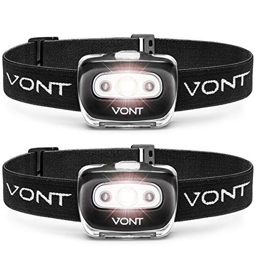 Vont Spark LED Headlamp Flashlight (2 PACK) Super Bright Head Lamp Suitable for Running, Camping, Hiking, Climbing, Fishing, Hunting, Jogging, Headlight Includes Red Light, Headlamps for Adults & Kids