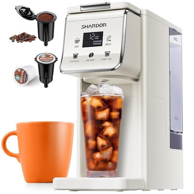 TWOMEOW Coffee Maker Hot & Iced With Bold Setting,Single Serve Coffee Maker For K Cup And Grounds,52 Oz Removable Water Tank,6-14 Oz Brew Sizes,One Cup Kcup Coffee Machine With Reusable Filter, White